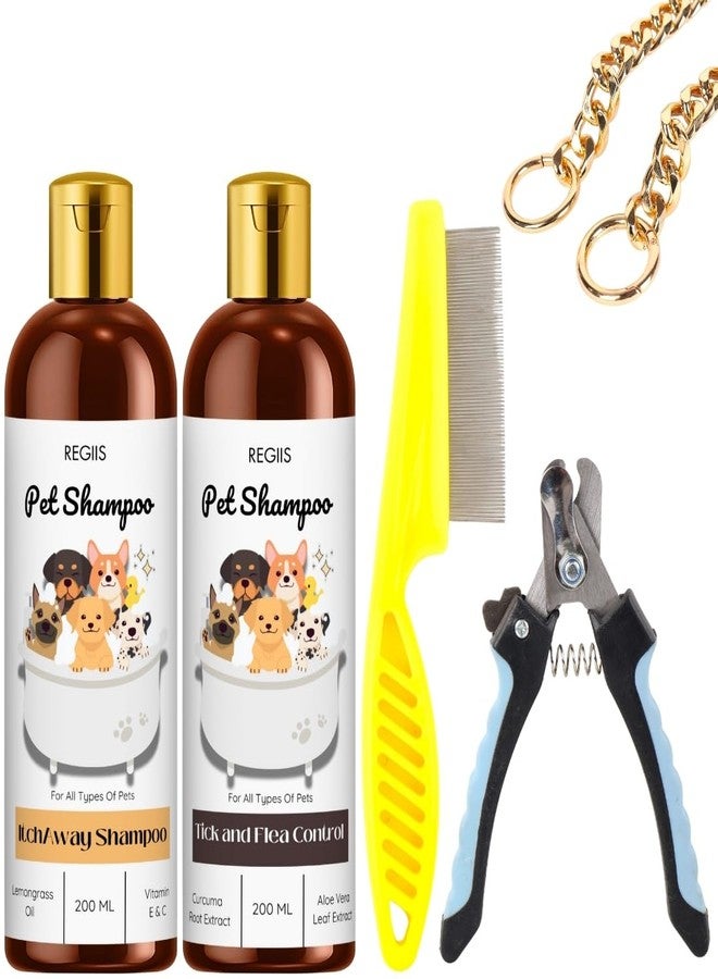 مجموعة ريجيس للعناية بالحيوانات الأليفة مع مجموعة شامبو، مقص أظافر ومشط، مستلزمات أساسية للعناية بالكلاب (عبوة من 5 قطع) - Image 1